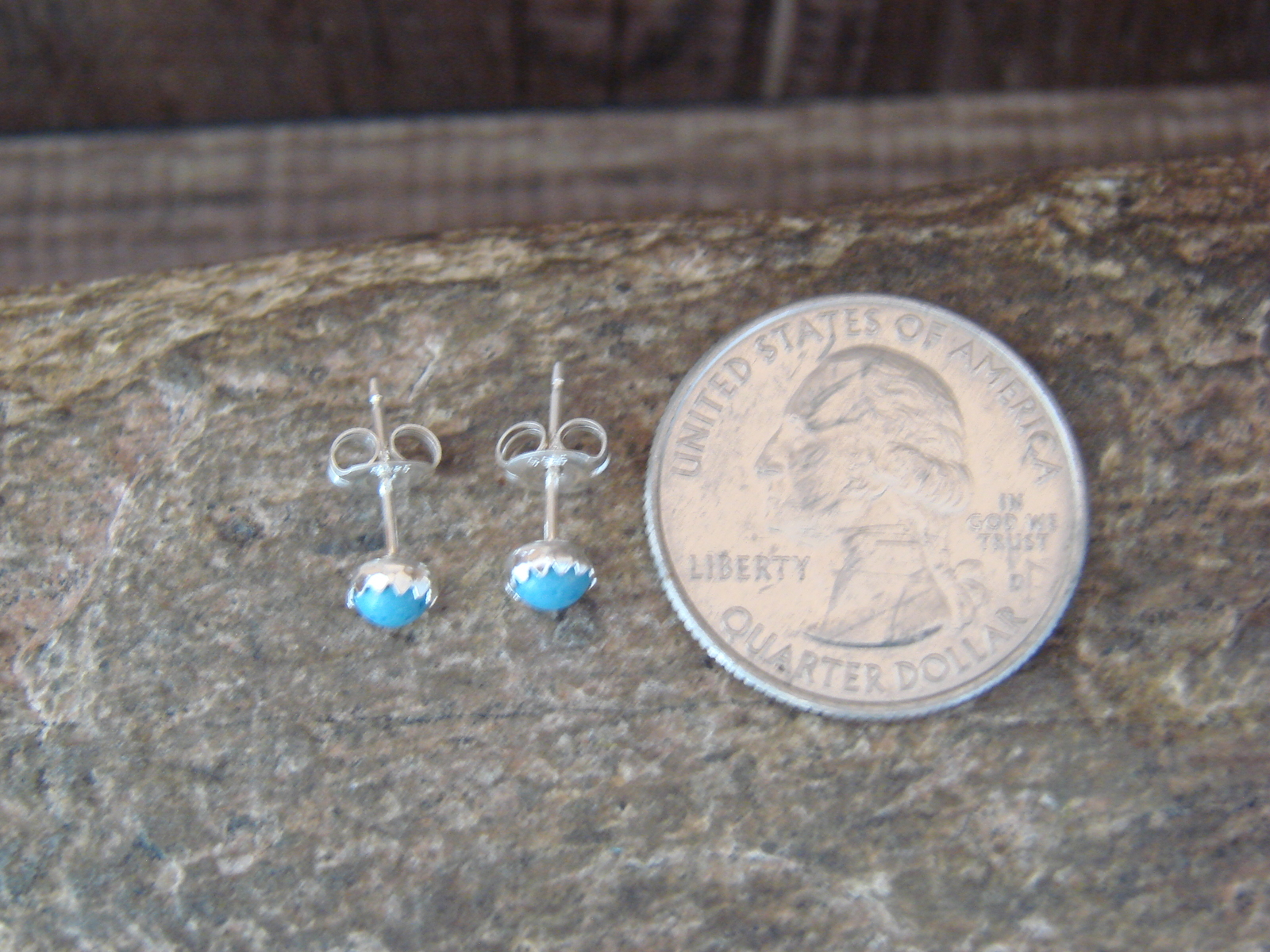 SMALL Navajo Indian Sterling Silver Denim Lapis Dot Post Earrings