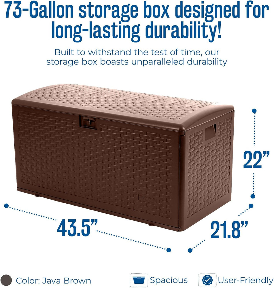 Outdoor Storage Deck Box, Standard Closure, 73 Gallon, Java