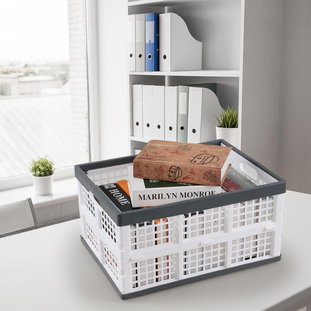 34 L 4-Pack Plastic Collapsible Storage Crate, Foldable Milk Crates
