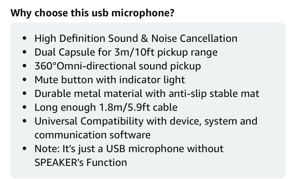 USB Omnidirectional Conference Microphone Plug & Play Upgraded