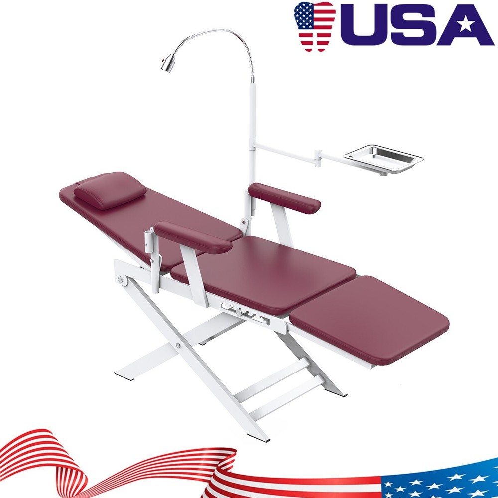 Dental Portable & Practical Adjustable Folding Chair With LED Light + Tray Ruby