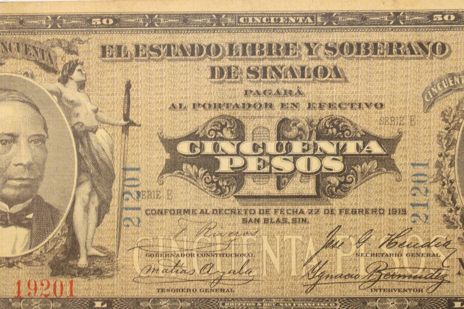 Mexico, 50 Pesos, Estado de Sinaloa, 1915 # 0424