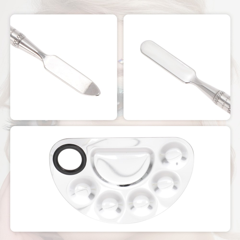 Small Half Circle Finger Hole Foundation Spatula Silver Tone 1 Set