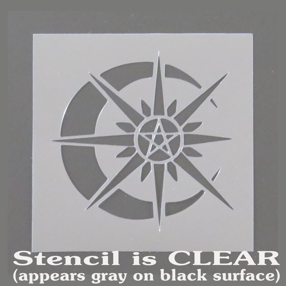 Crescent Moon & Shining Sun with Pentacle Center STENCIL Celestial/Cosmic!!