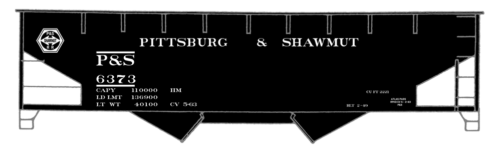 K4 HO Scale Decals Pittsburg and Shawmut Offset Twin Hopper White