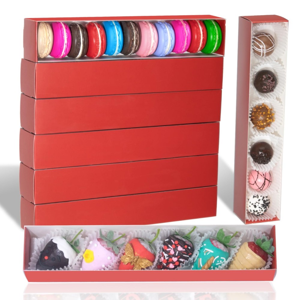 50 Pack Long Chocolate Covered Strawberry Boxes Macaron boxes Truffle Boxes C...