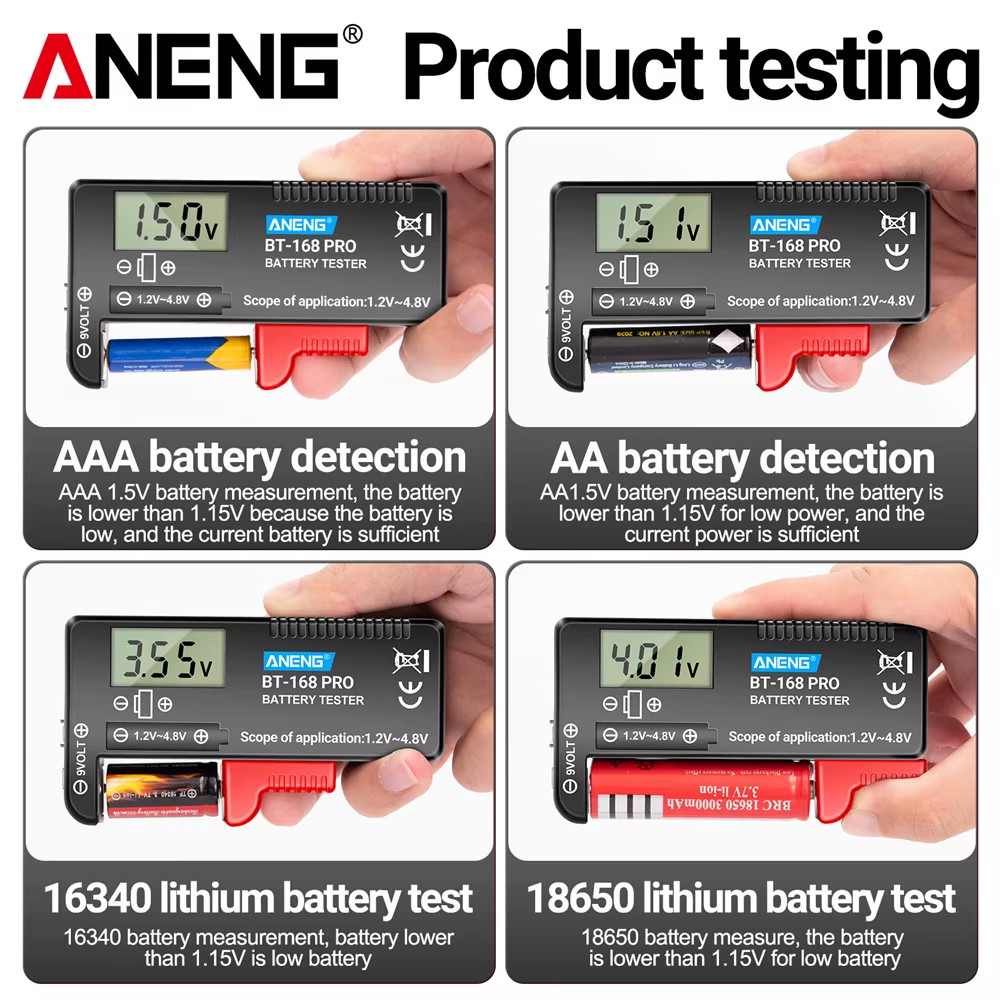 BT-168 PRO Digital Lithium Battery Capacity Tester Checkered Load Analyzer Displ