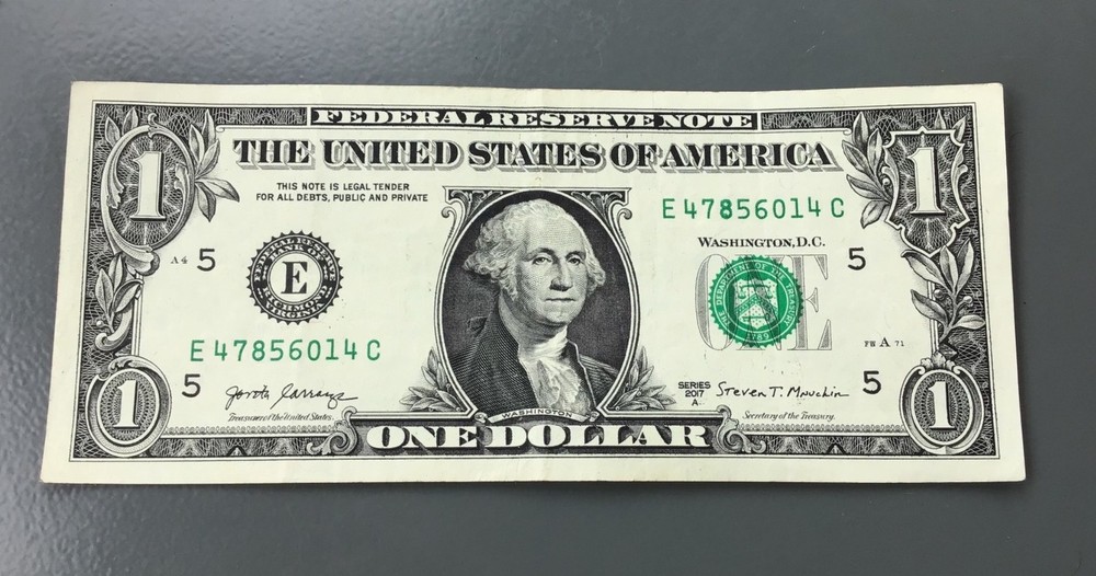 2017A $1 Federal Reserve Note Error Heavy Over Ink Lucky Digit 8
