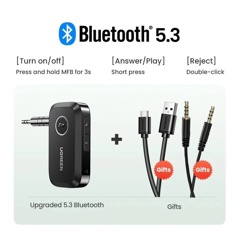 Bluetooth Audio Receiver Car Adapter Wireless Car 3.5mm Jack Mic Handsfree