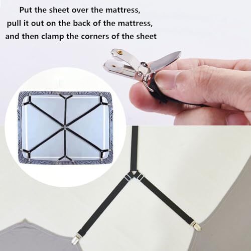 Elastic Sheet Fasteners for Staying Bedsheet Flat Adjustable Bed Sheet Holder...