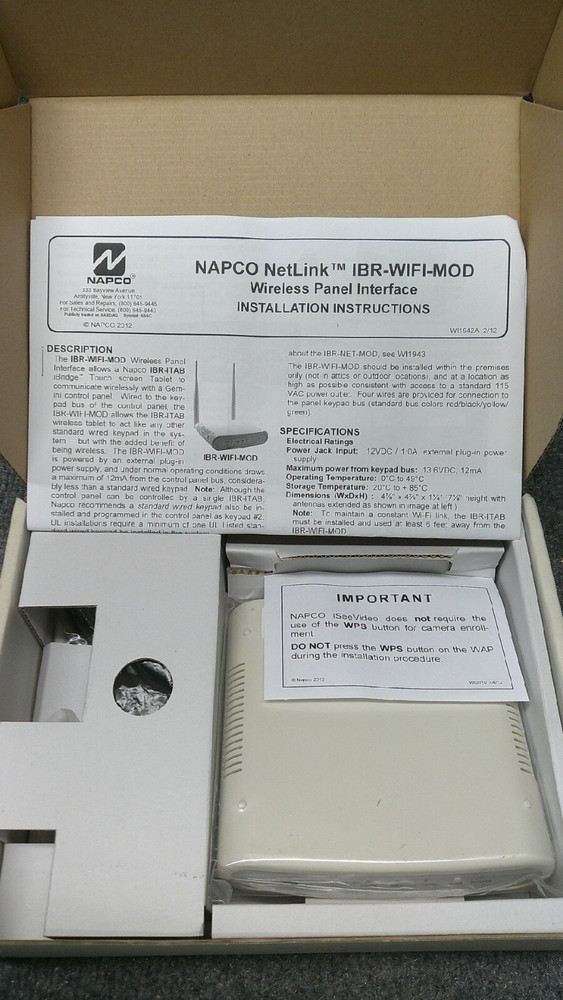 Napco IBR-WIFI-MOD New In Box Wireless Panel Interface