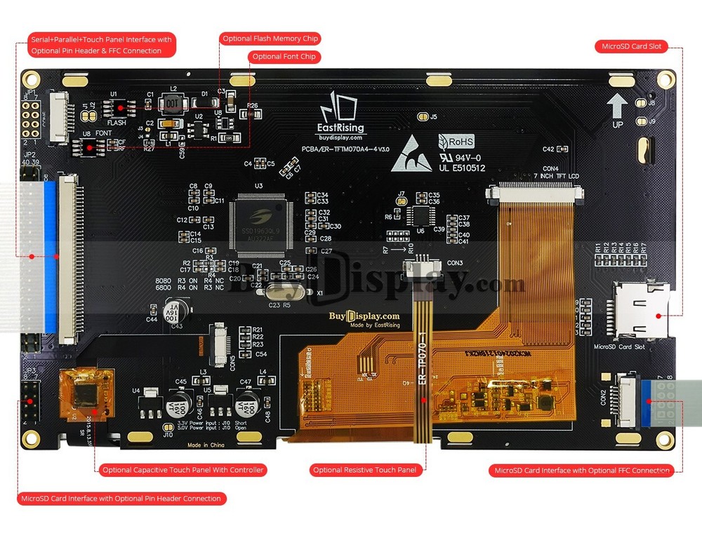 7" 7 inch TFT LCD Module Display w/Multi-Capacitive Touch Panel Screen,Tutorial
