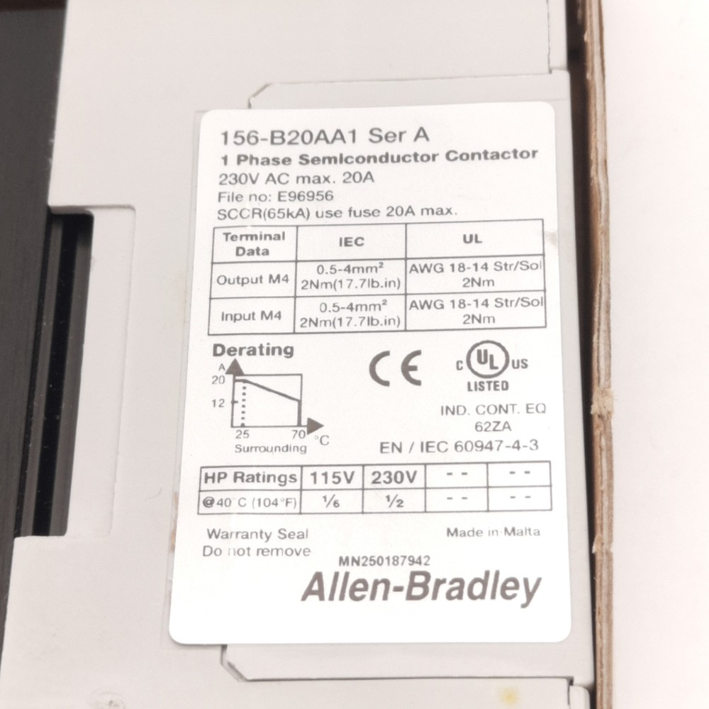 Allen Bradley 156-B20AA1 Solid State Semiconductor Contactor Control: 24-275VAC