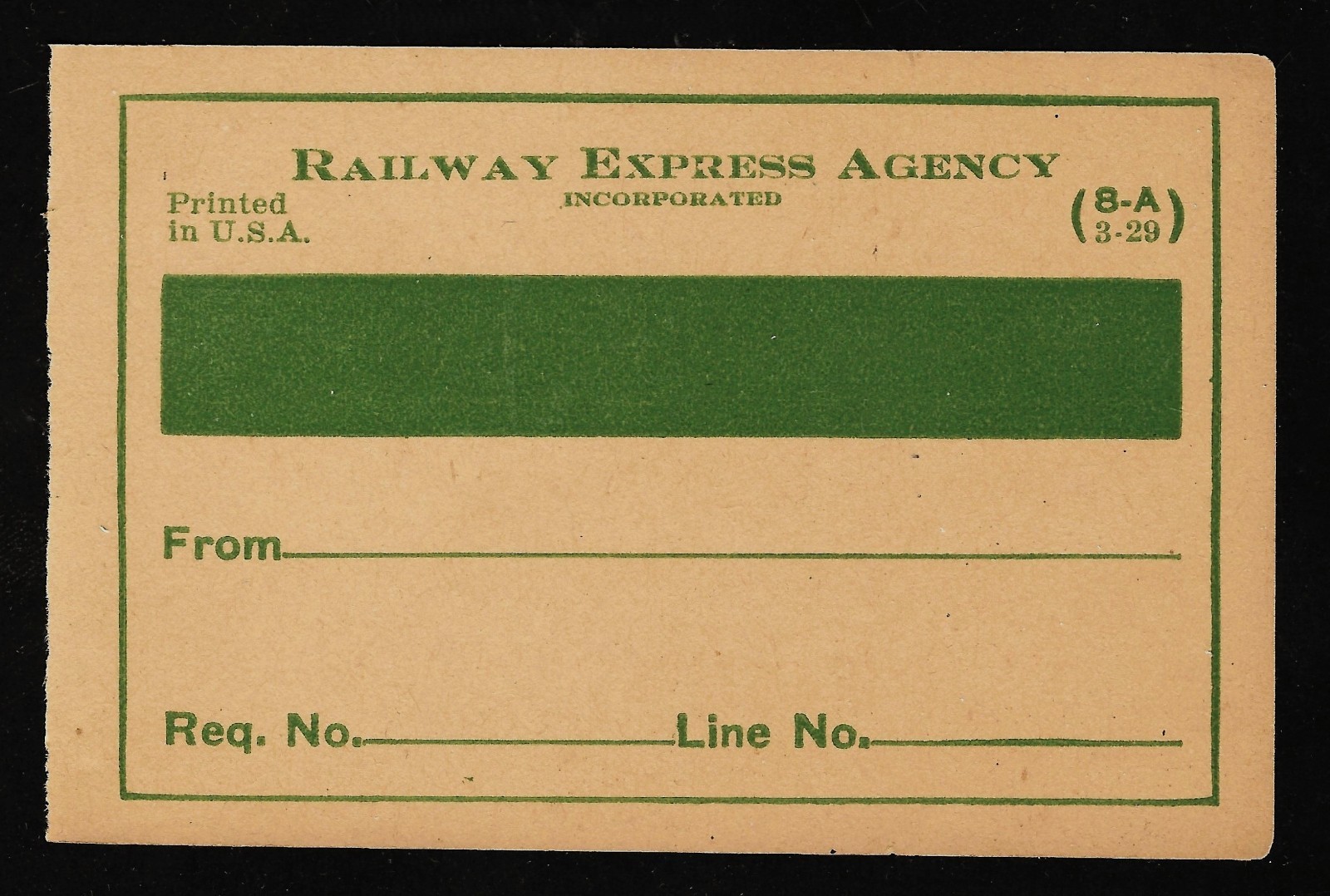 1929 Railway Express Agency Railroad Shipping Label