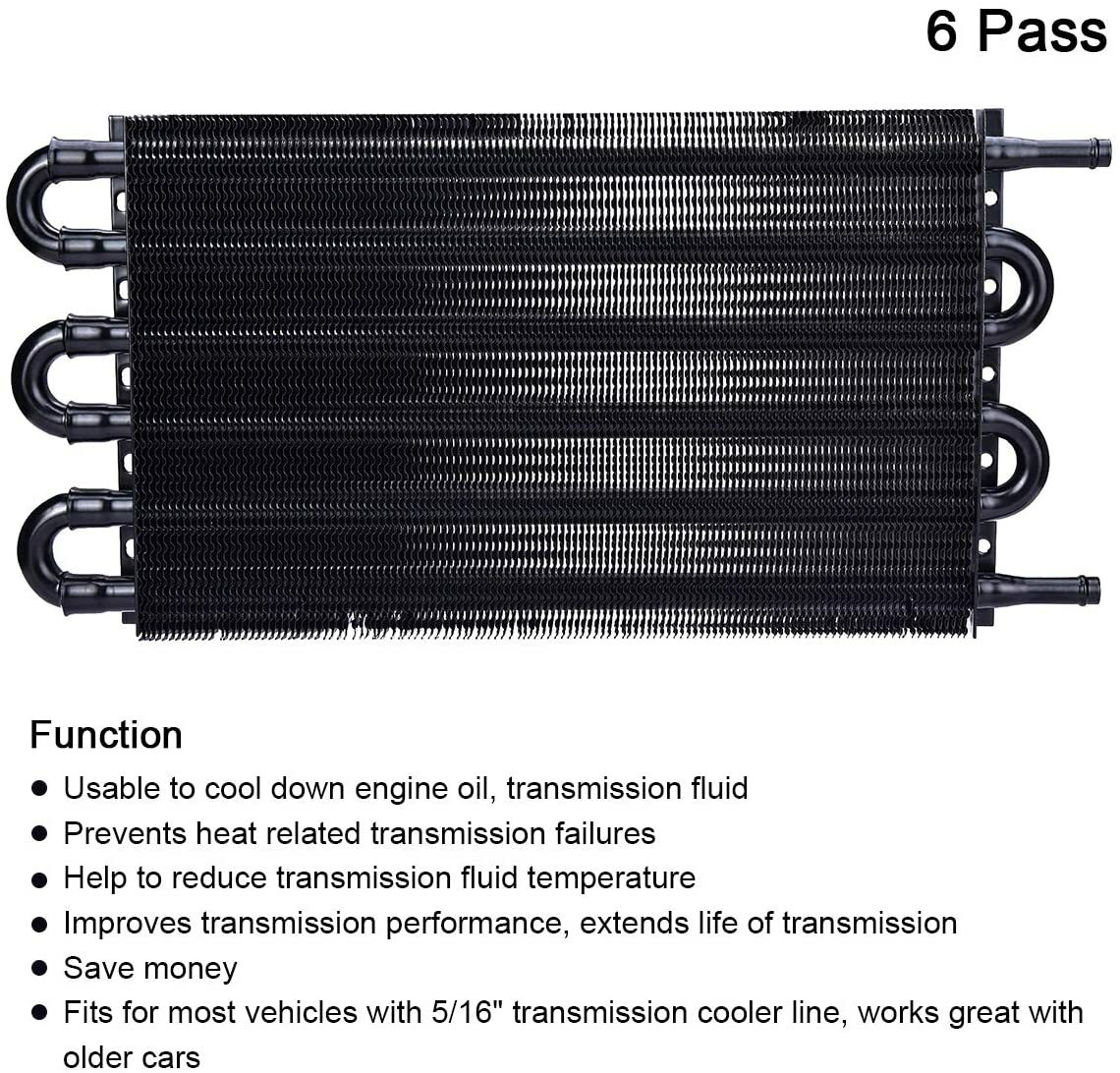 6 Rows Universal Aluminum Remote Transmission Oil Cooler Radiator Converter Kit