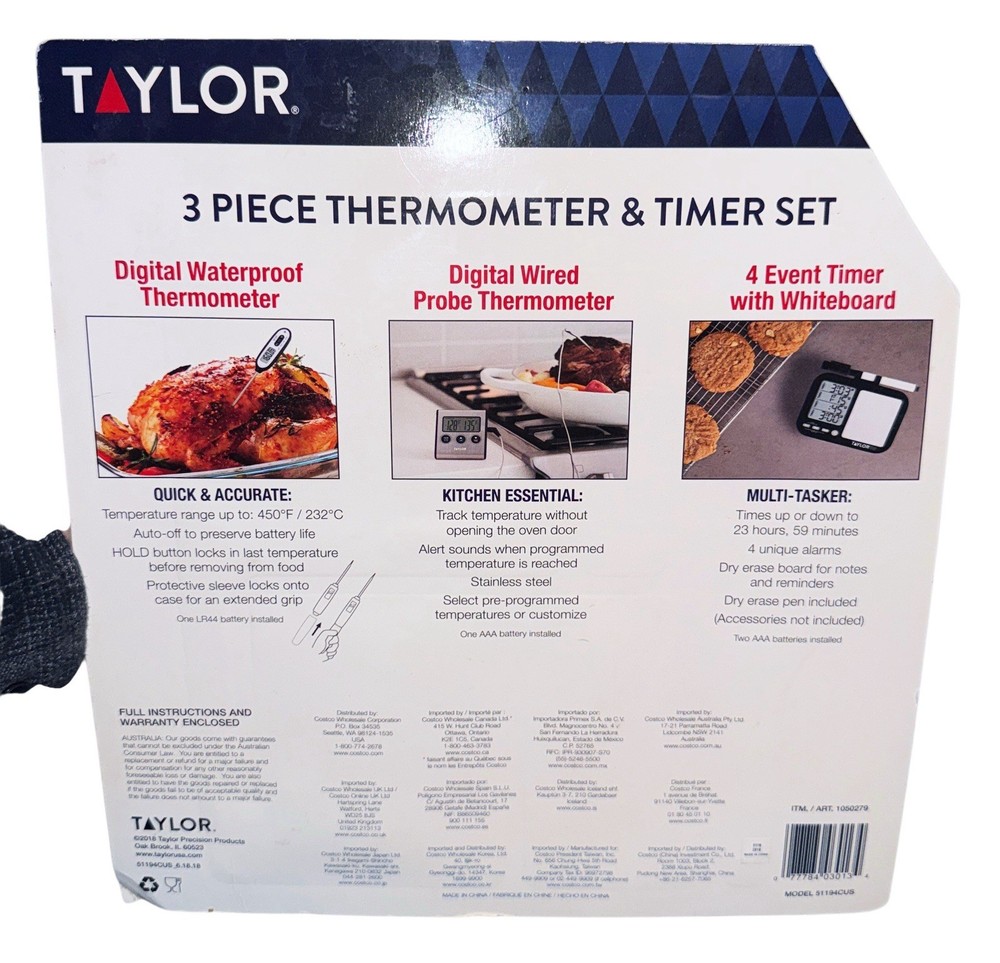 New Taylor 2 (3) Piece Thermometer & Timer Set NIB