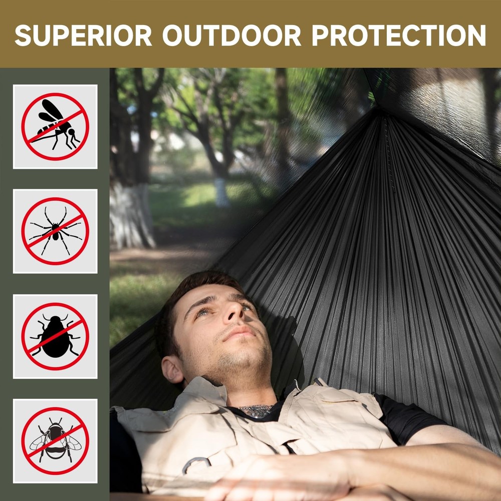 Camping Hammock with Net and Rain Fly, Lightweight Hanging Hammocks Tree...