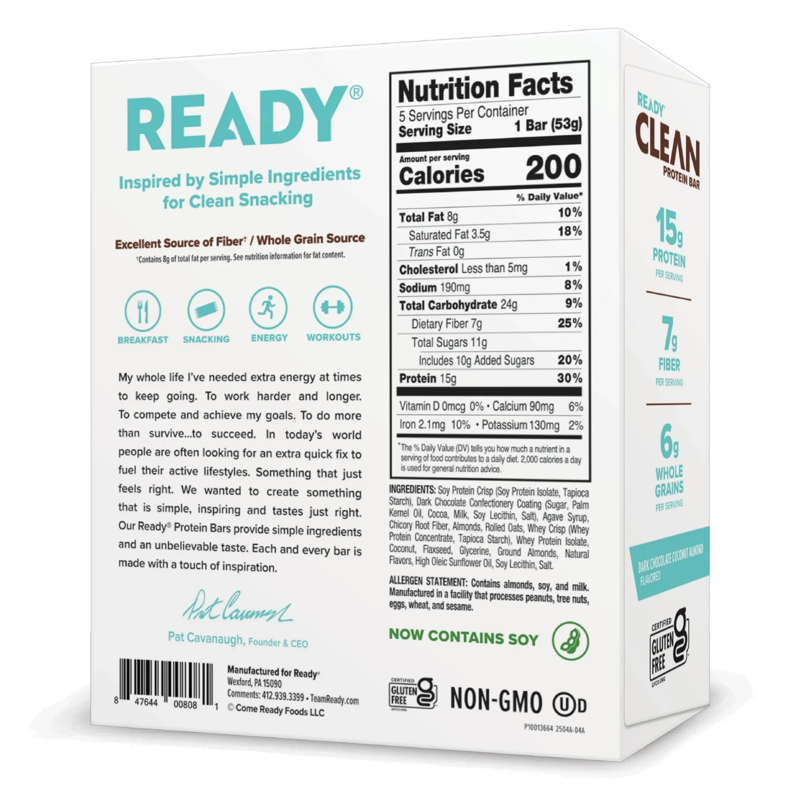 Ready Nutrition Dark Chocolate Coconut Almond Protein Bar Box