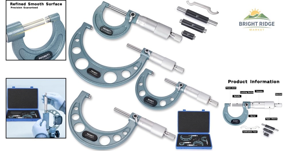 4-Piece Outside Micrometer Set 0-4 Inch Precision Measuring Tool with Case
