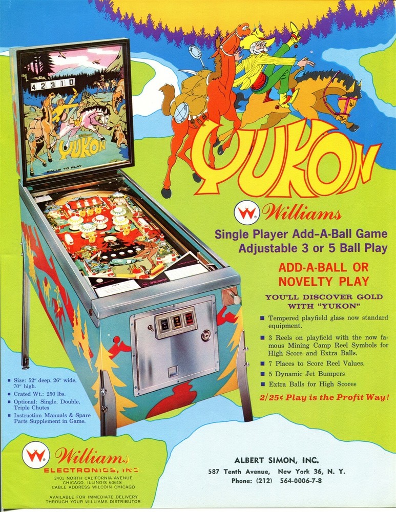 Yukon Williams Pinball Flyer / Brochure/ Ad Mint