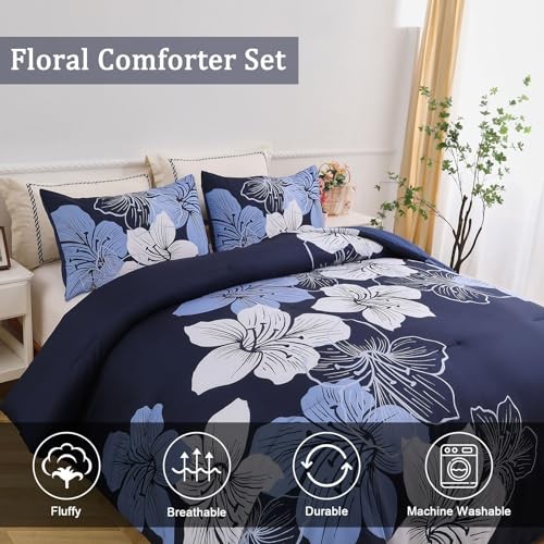 Size Comforter Set Floral Bedding Comforter Sets - Soft King Navy Blue