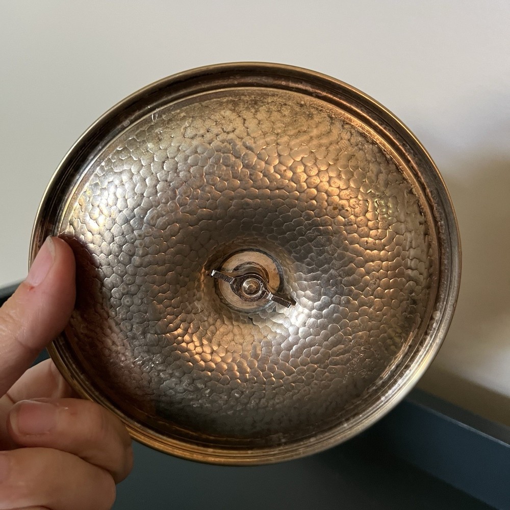 Hammered Metal (silver plate?) Lotus Flower Trinket Bowls Candle Holders On Base