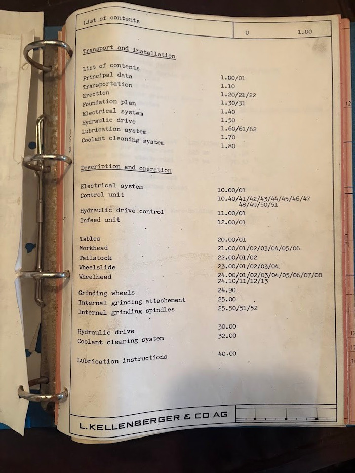 Original Kellenberger Instruction Manual 600U Grinder c1980 Operator Maintenance