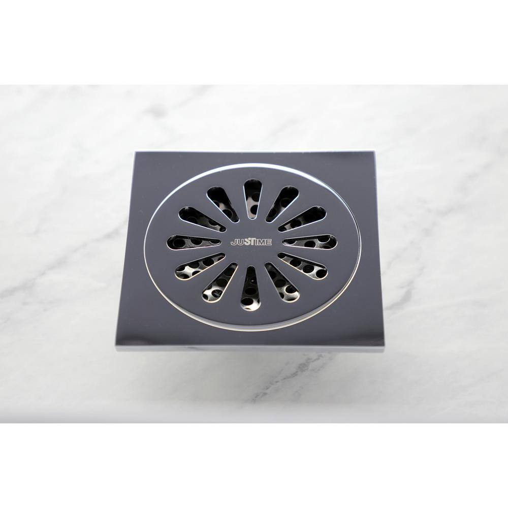 Sunburst 4 In. Square Grid Shower Drain, Chrome