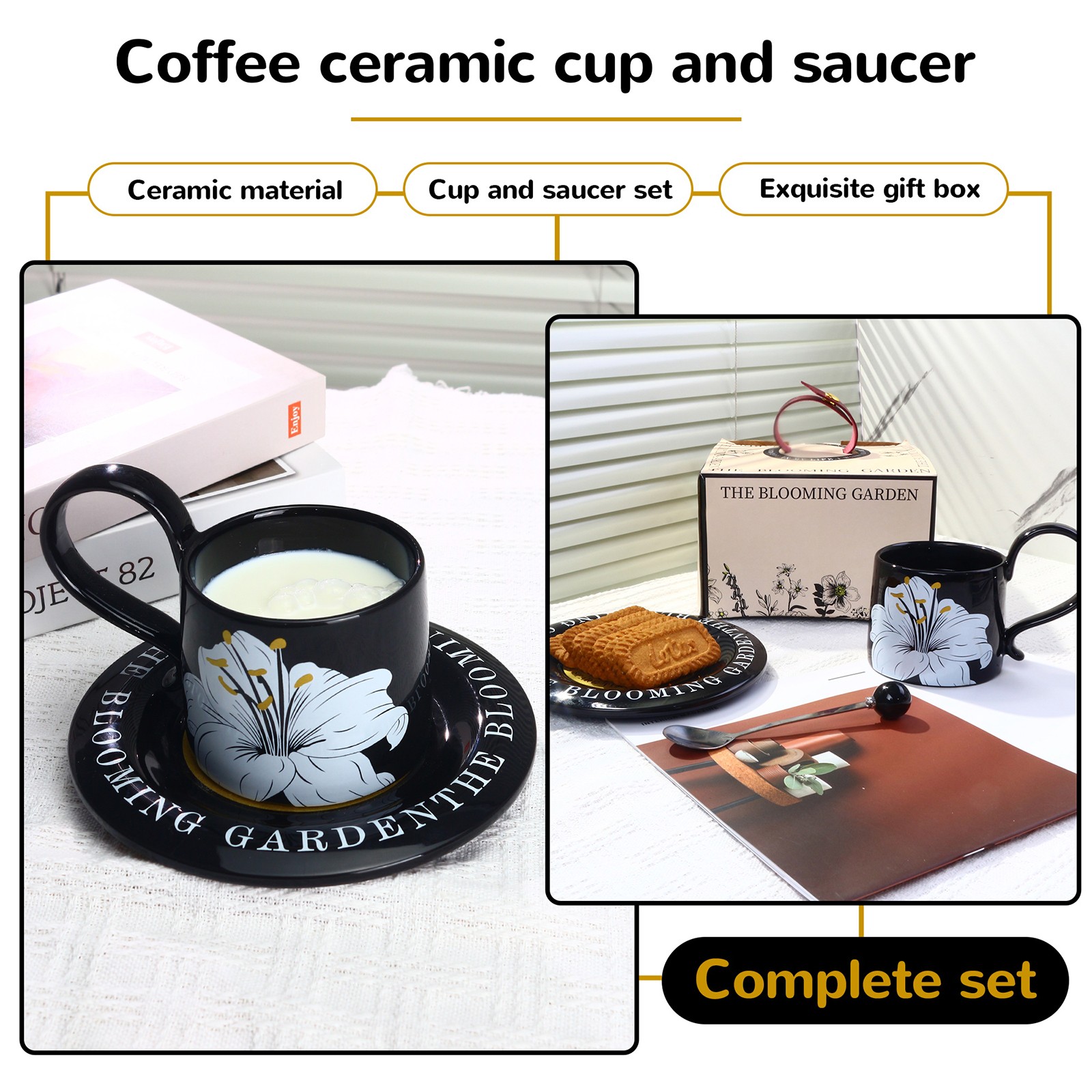 Ceramic Coffee Mugs Retro Style Afternoon Tea Mugs for Home Use, Black