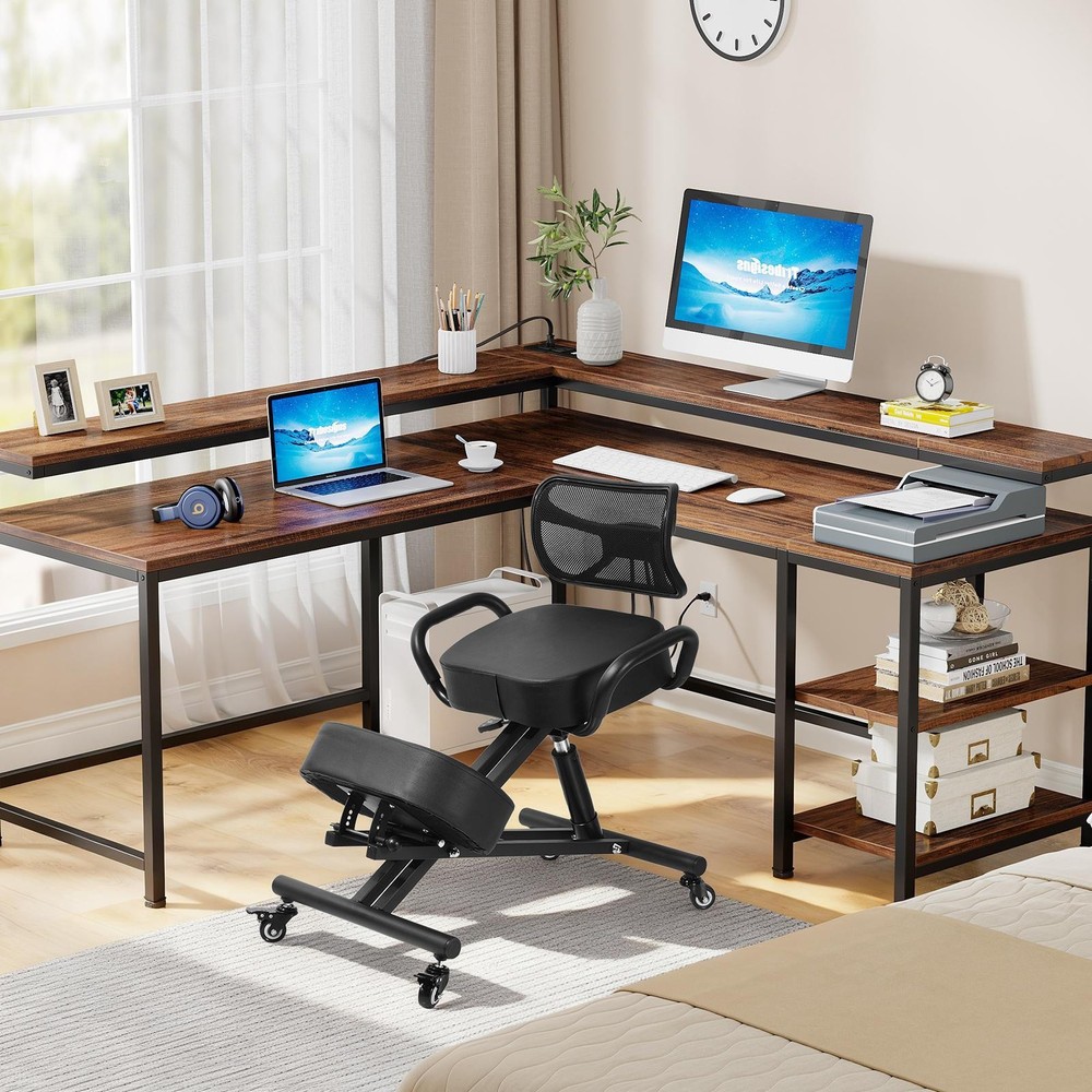 Ergonomic Kneeling Chair with Back Support Adjustable Stool Upright Back Posture