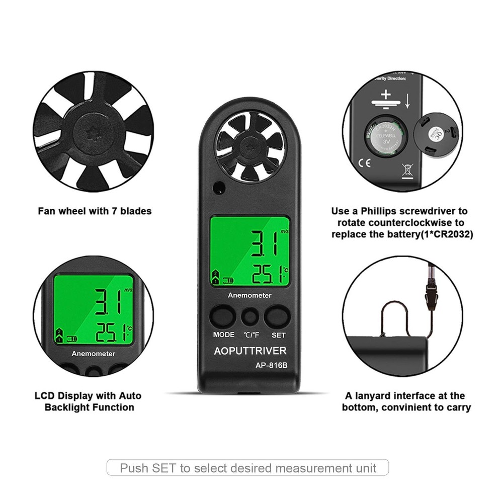 Anemometer Handheld Wind Speed Meter for Measuring 816B Pocket