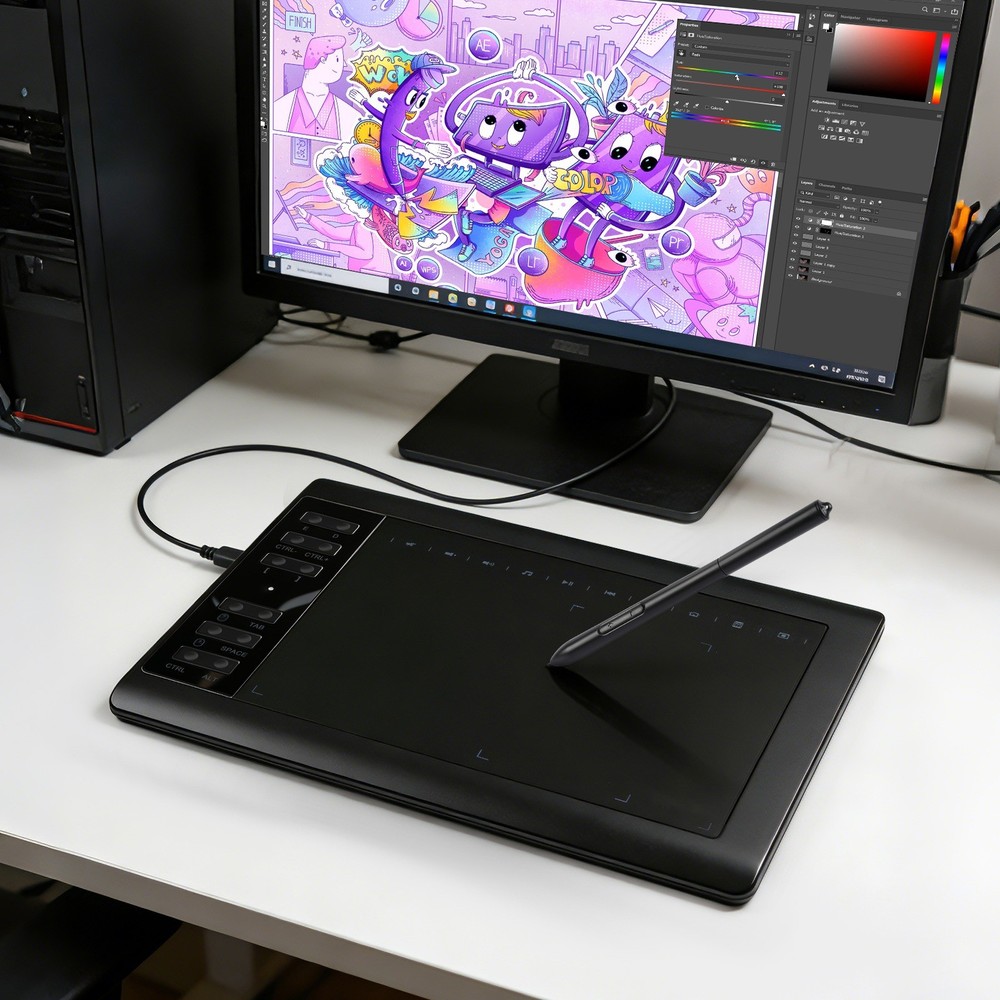 Drawing Tablet Large Area Graphics for Windows/Android/Mac+60°Tilt-Sensitive Pen