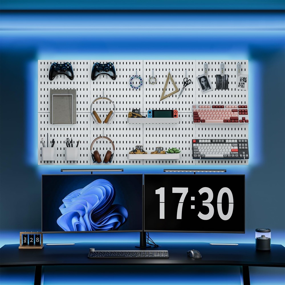 White Pegboard Combination Kit Wall Mount Storage 4 Panel 14 Accessory 22x22