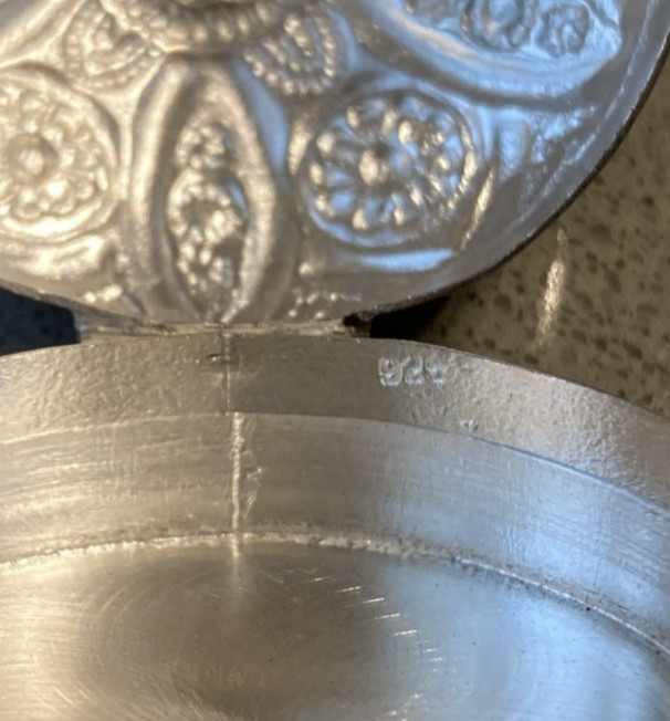 Vintage 925 sterling repousse domed small box for gifts, notes, pills, etc