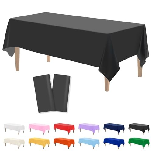 2PCS Plastic Tablecloths 54 x 108 Inch, Disposable Rectangle (2 Pack) Black
