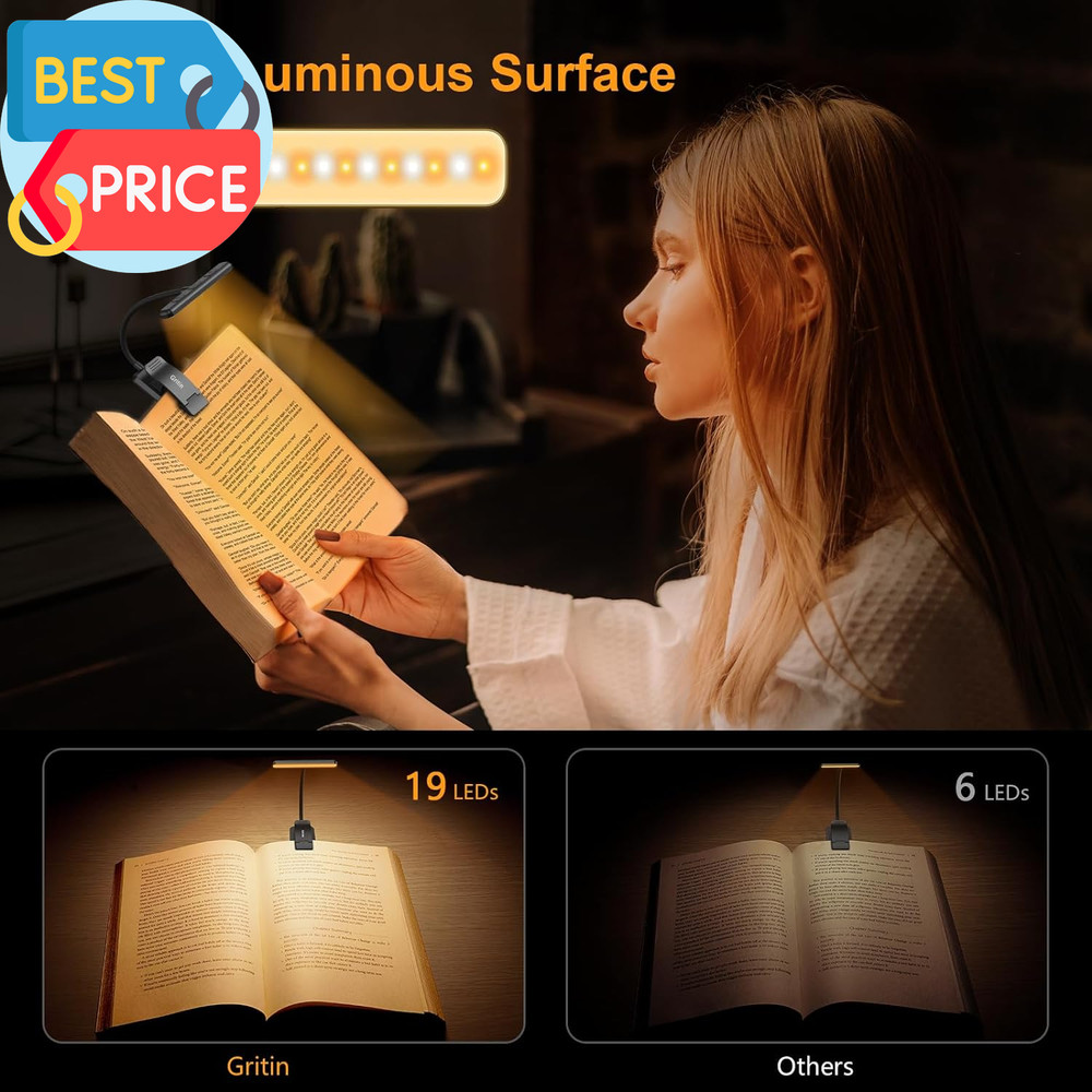 19 LED Rechargeable Book Light for Reading in Bed with Memory Function- Eye Cari