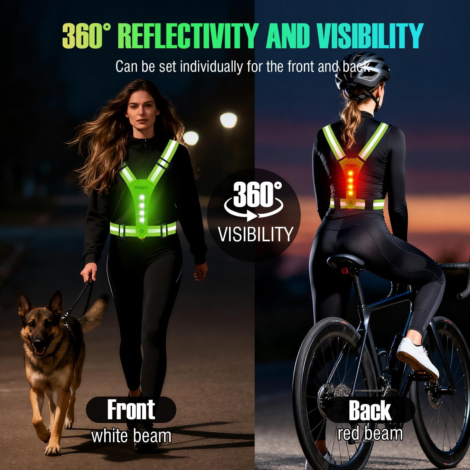 8 LED Running Reflective Gear Rechargeable Adjustable Running Lights Vest Safety