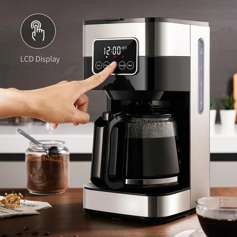 Programmable 10-Cup Drip Coffee Maker Touch Screen Black Stainless Steel Brews