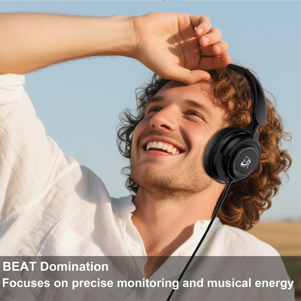 Wired Studio Headphones with 50mm Drivers for DJ, Computer & Guitar Use