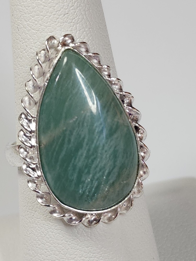 Amazonite Ring Setting Marked 925 Pale Green Stone Large Teardrop SIZE 7.75