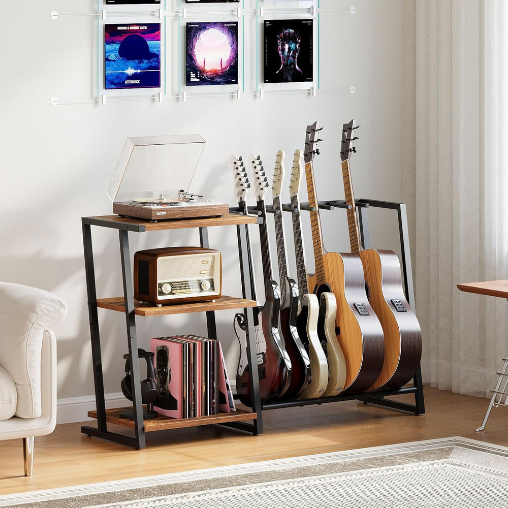 Guitar Stand, 3-Tier Guitar Rack with Adjustable Shelf for Record Player, Multi-