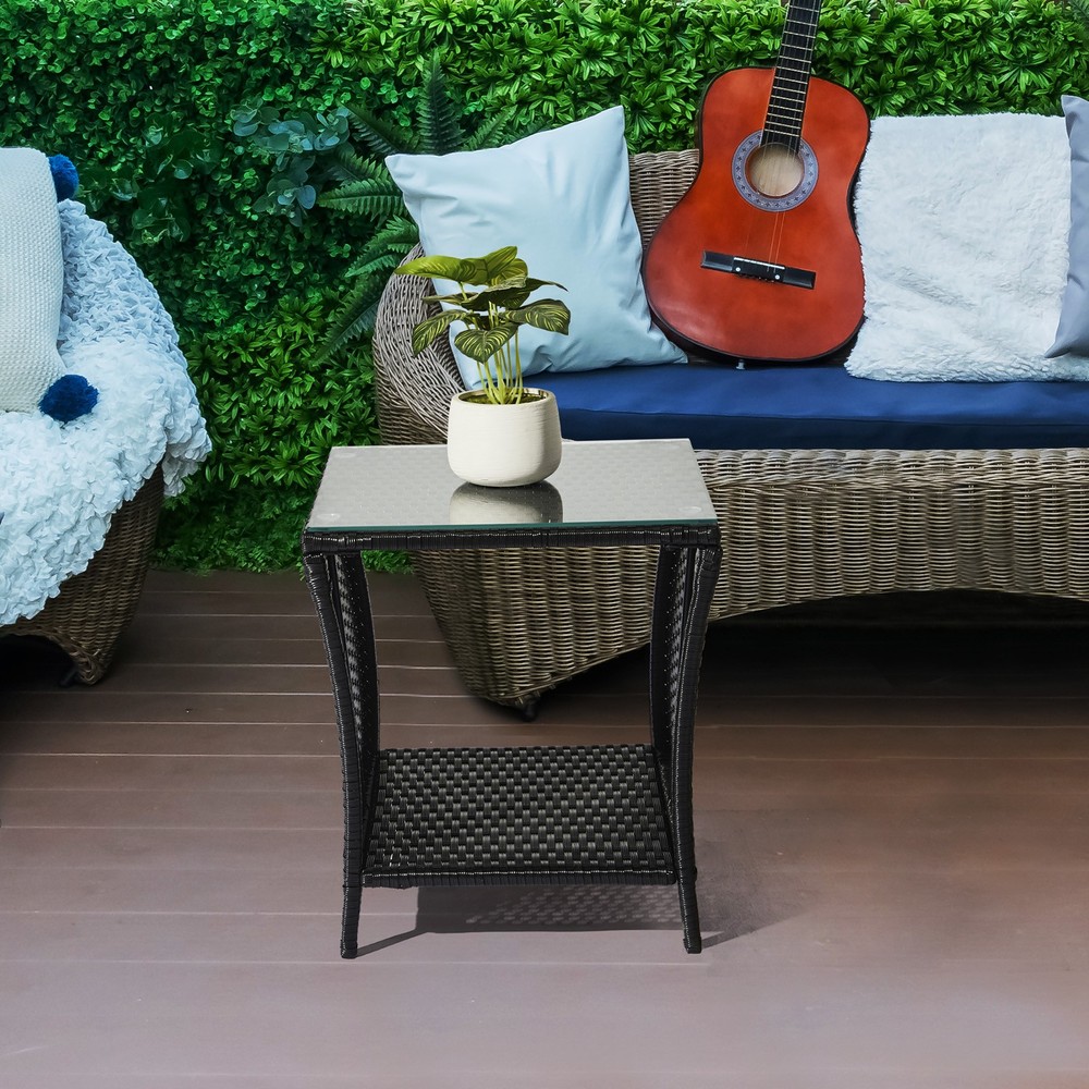 Outdoor Patio Wicker Side Table, Square End Table Bistro Coffee Table