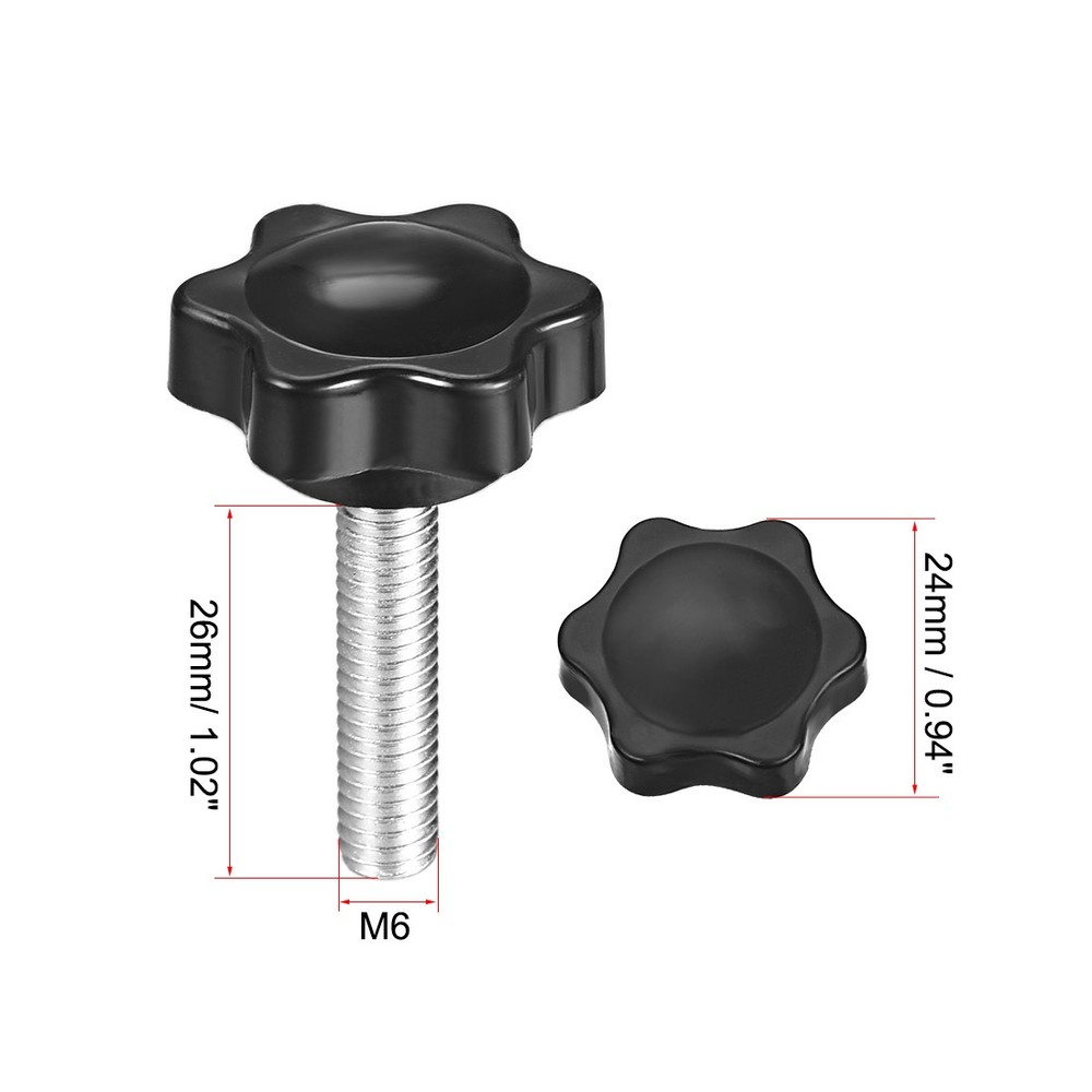 Locking handle star screw knobs M6 ×26 mm male thread 2pcs