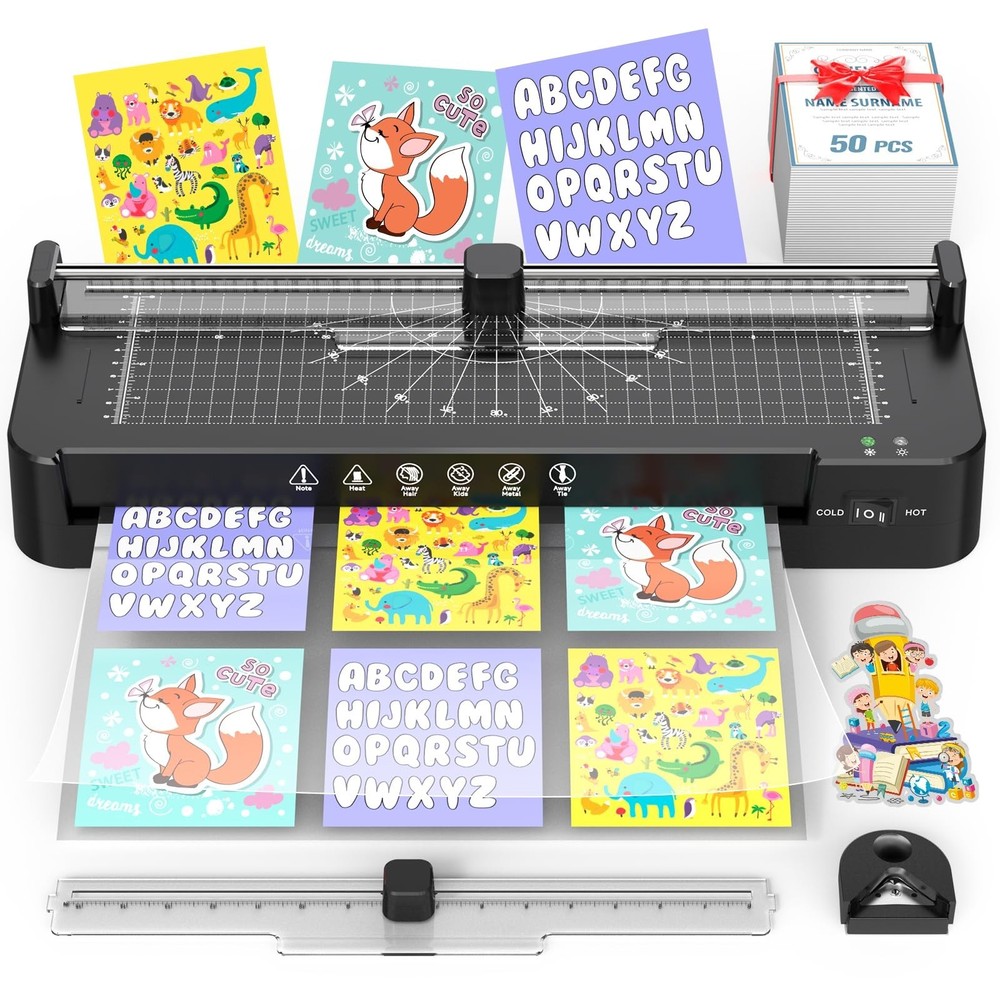 13in Laminator Machine with Sheets 50pcs + Paper Trimmer + Corner Rounder, 11...