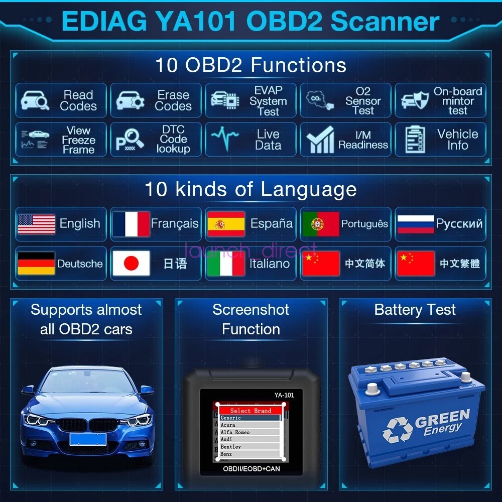 Full OBD2 Diagnostic Tool Car Check Engine Fault Code Reader OBDII Scanner USA