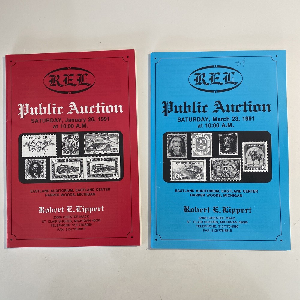 Lot Of 2 REL Robert E. Lippert Postal Stamp Auction Catalogs, 1991, Michigan
