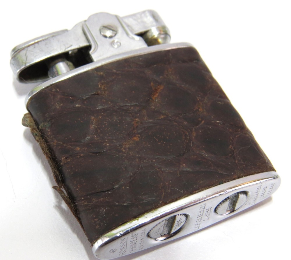 Ronson Princess Leather Wrapped Engraved Push-Button Vintage Cigarette Lighter