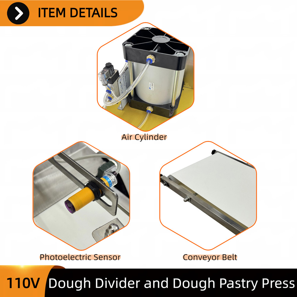 110V Commercial Pneumatic Dough Divider & Pancake Press Machine with Conveyor