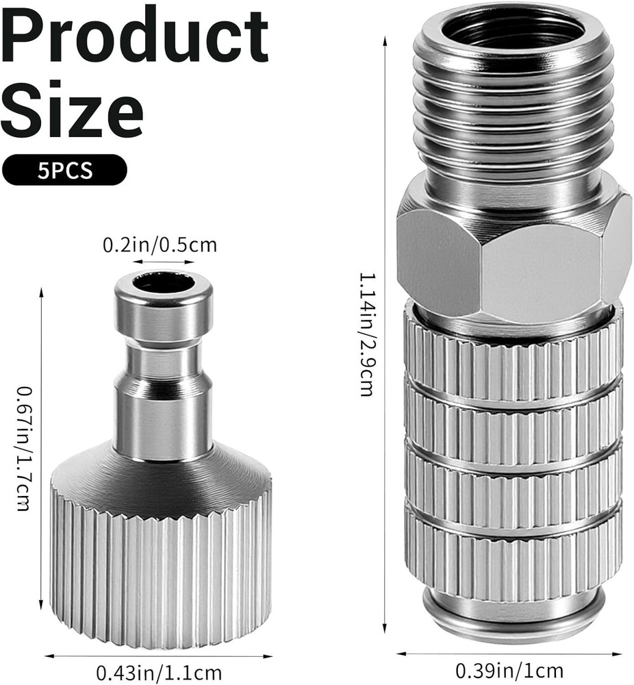 Airbrush Quick Disconnect Coupler Release Fitting Adapter Kit with 5 pcs 1/8"