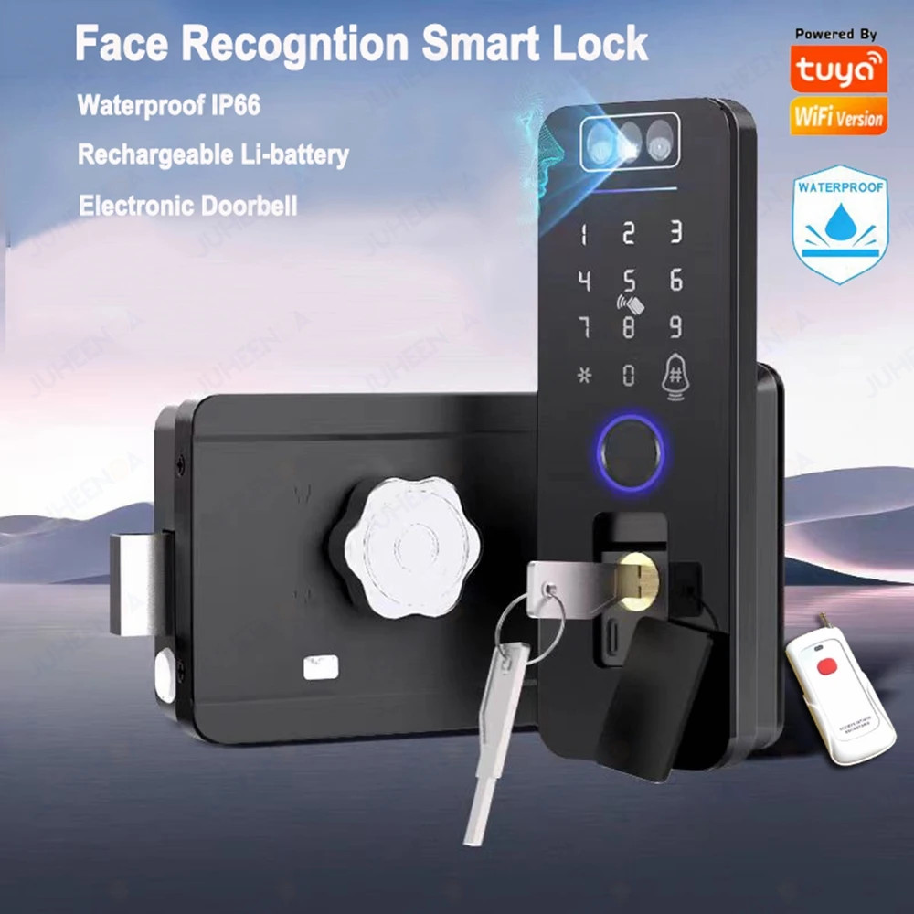 Rechargeable 3D Face Recognition Tuya Wifi Waterproof Smart Lock Digital Passcod